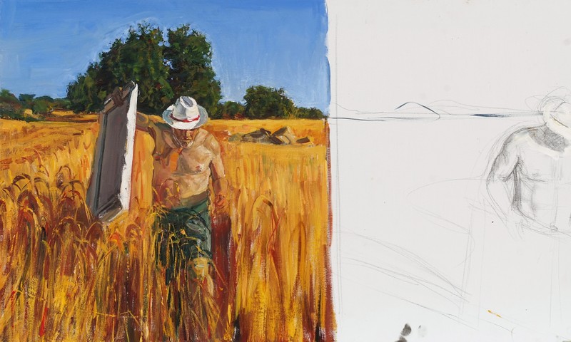 Doppio autoritratto nel campo di grano,  olio su tela 60 x 90, 2013-800×800