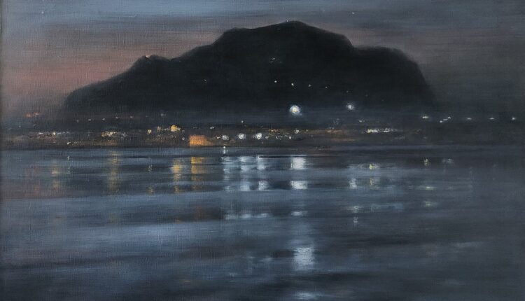 ETTORE DE CONCILIIS, Il porto di Palermo la sera, 2010, olio su tela, lgt