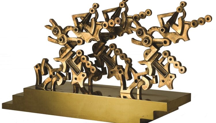 UMBERTO MASTROIANNI, Kermesse, scultura in bronzo, 1987 (cm 39x21x0,8) lgt