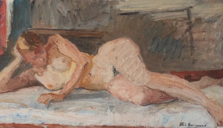 IV.10 ELIO ROMANO, Nudo disteso, 1977, olio su tela, 109×59, Collezione Maria Gabriella Xibilia, Catania, lgt