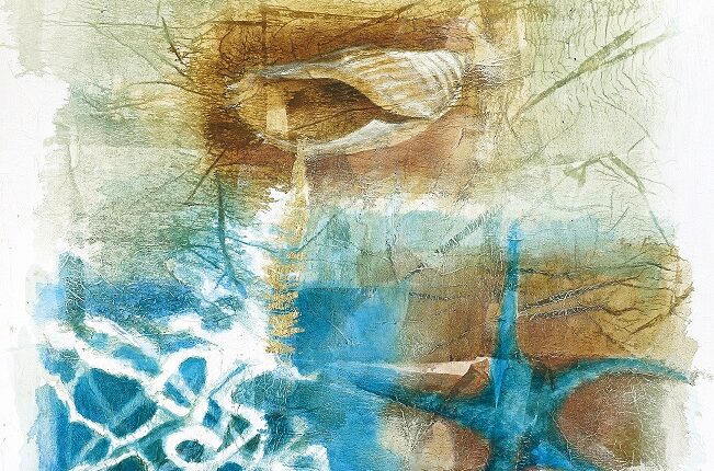 Concetta De Pasquale, The Breathing Sea IX, 2023, watercolour, paper and gold leaf on canvas, cm 60×60